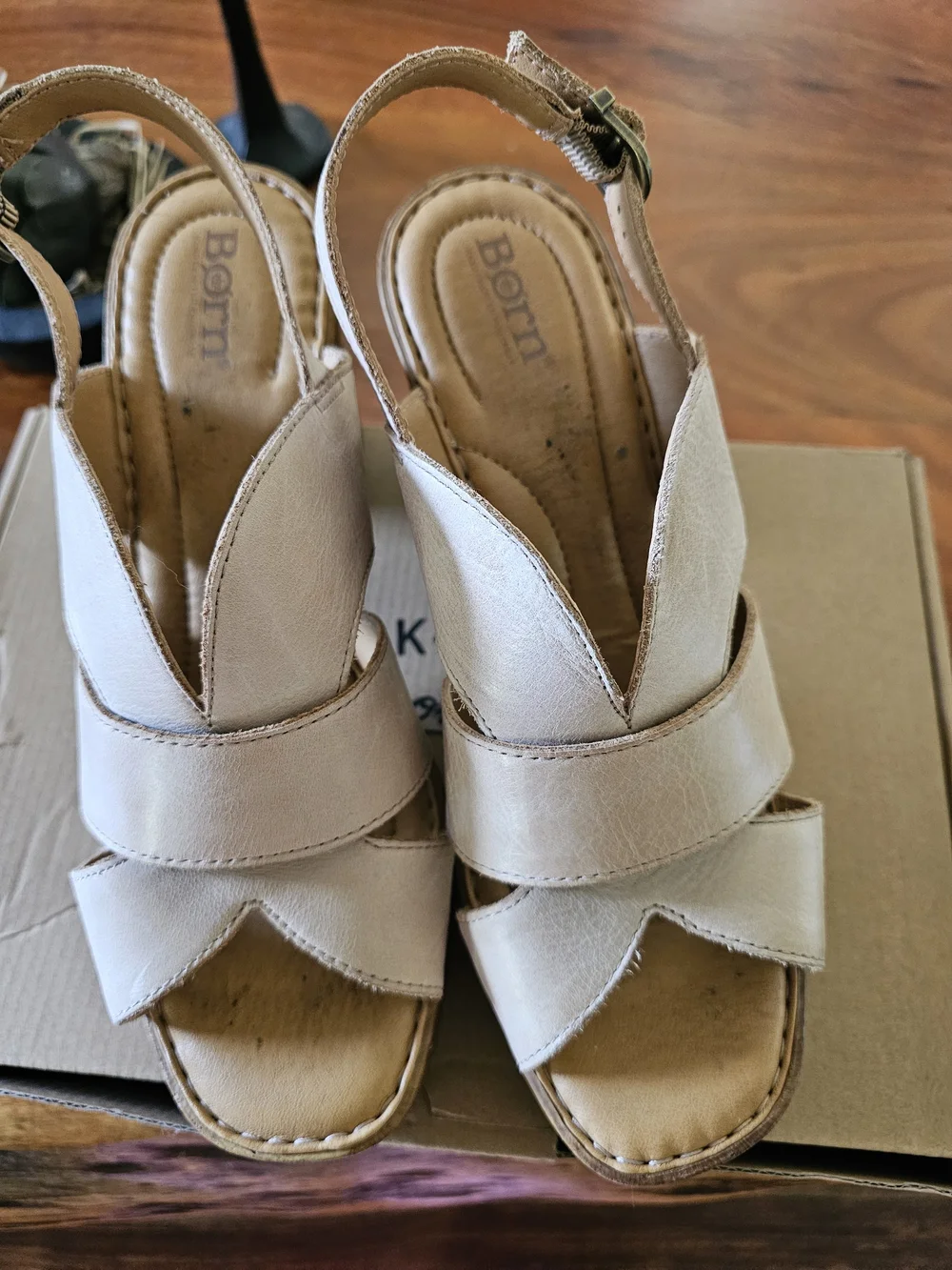 Born Women's Nude Leather Wedge Sandals